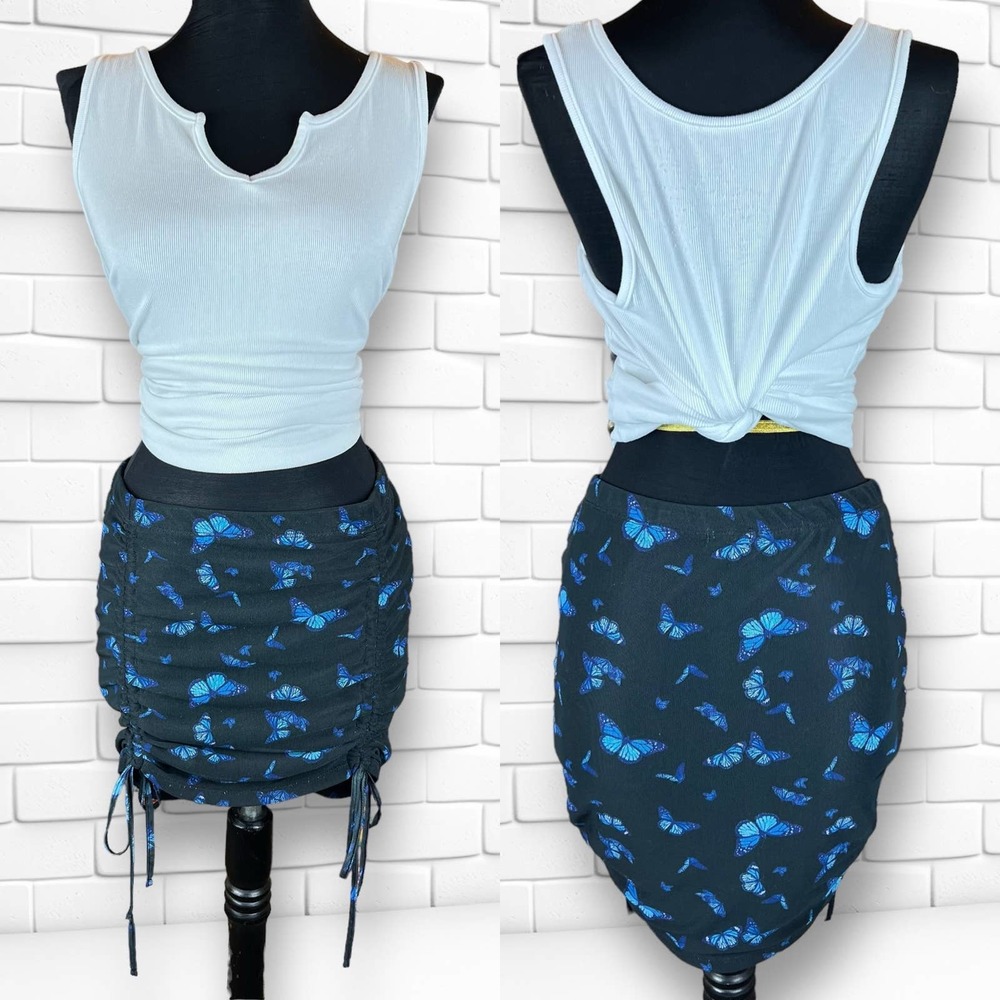 Y2K J For Justify Women's Black & Blue Butterfly Print Skirt Size Large Stretchy